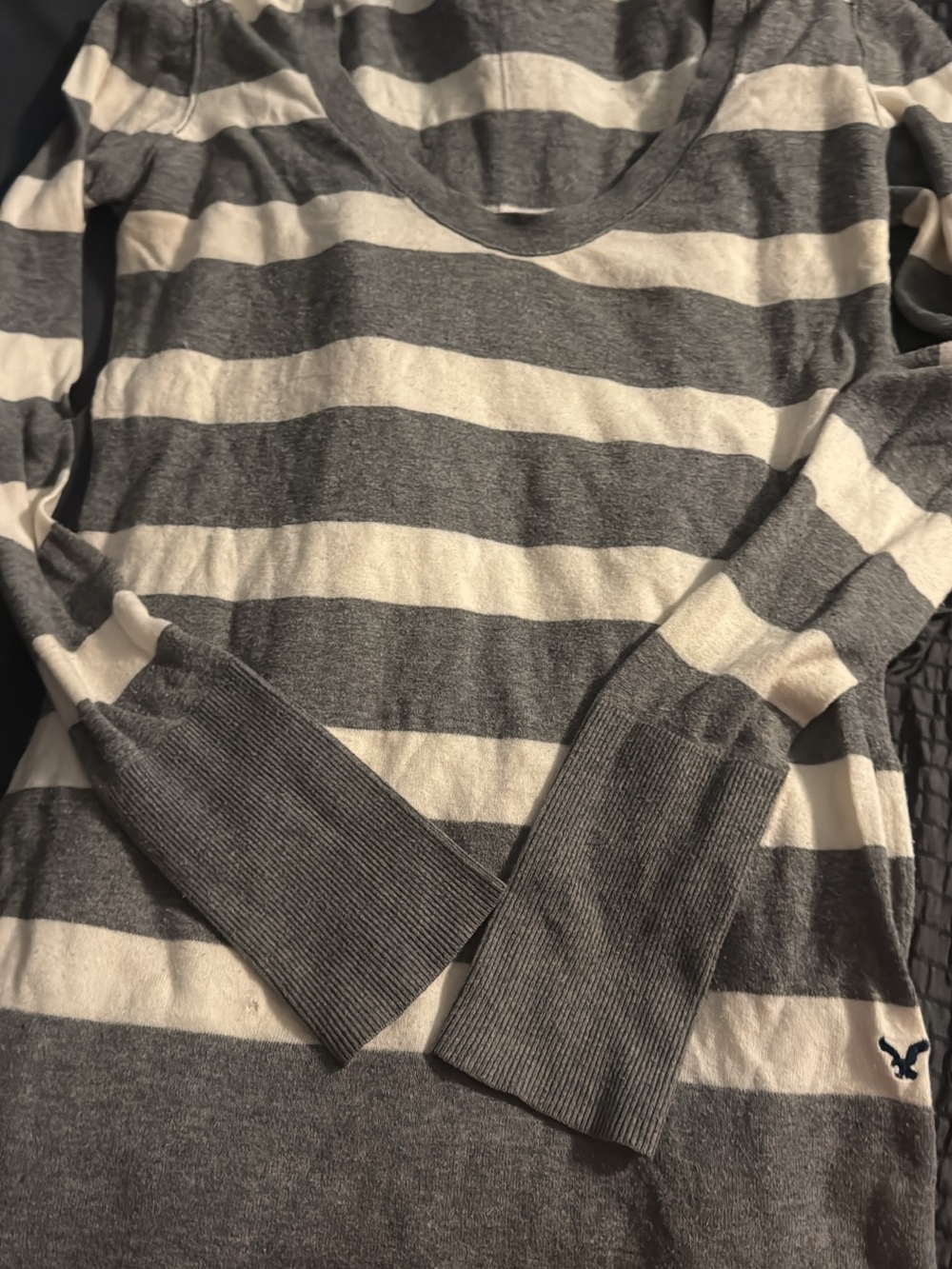 American Eagle Outfitters Gray and White Striped V-Neck Sweater